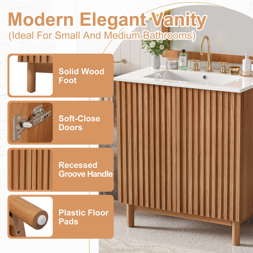 29.9-Inch Traditional Bathroom Vanity with Ceramic Sink