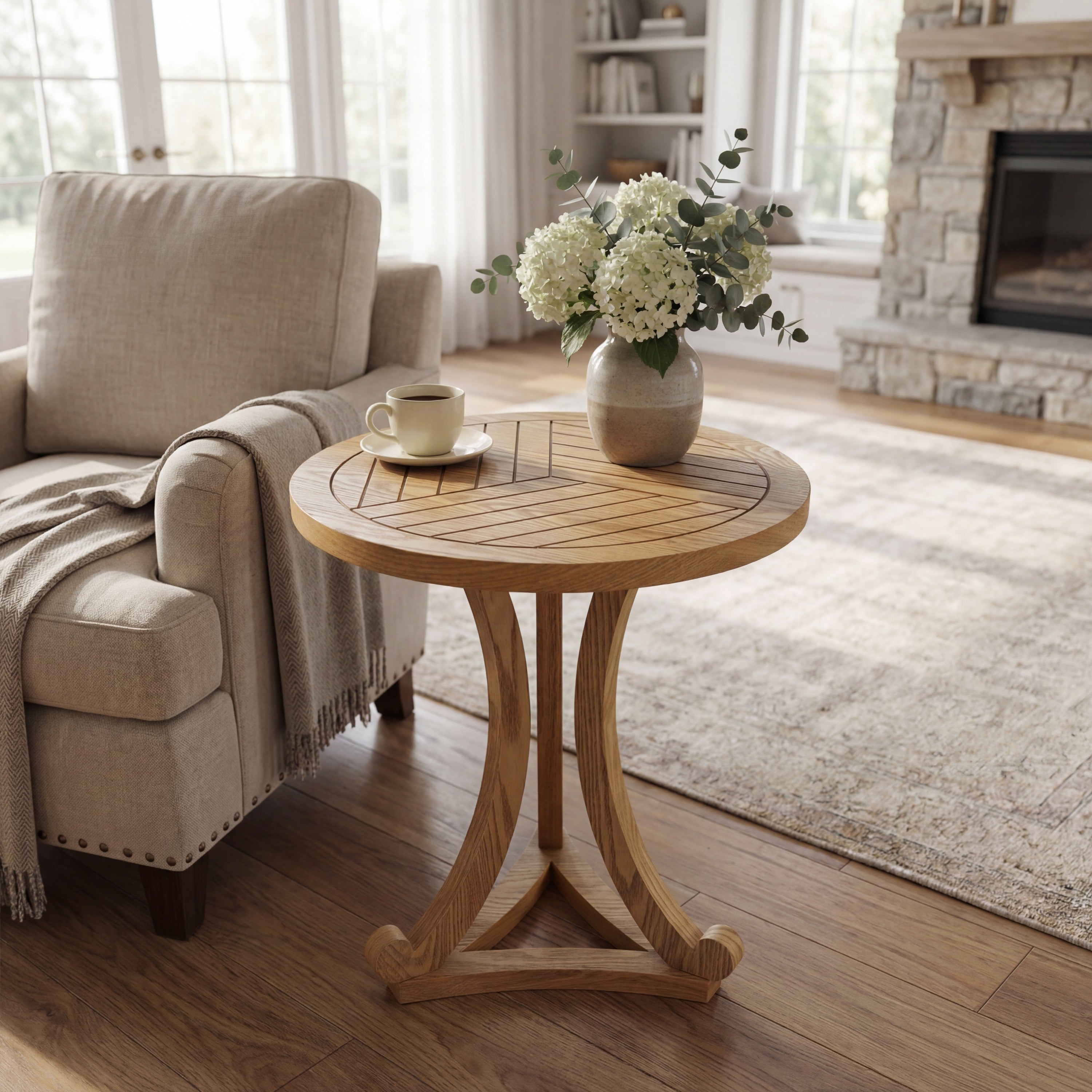 Natural Finish Round Wood Accent Table
