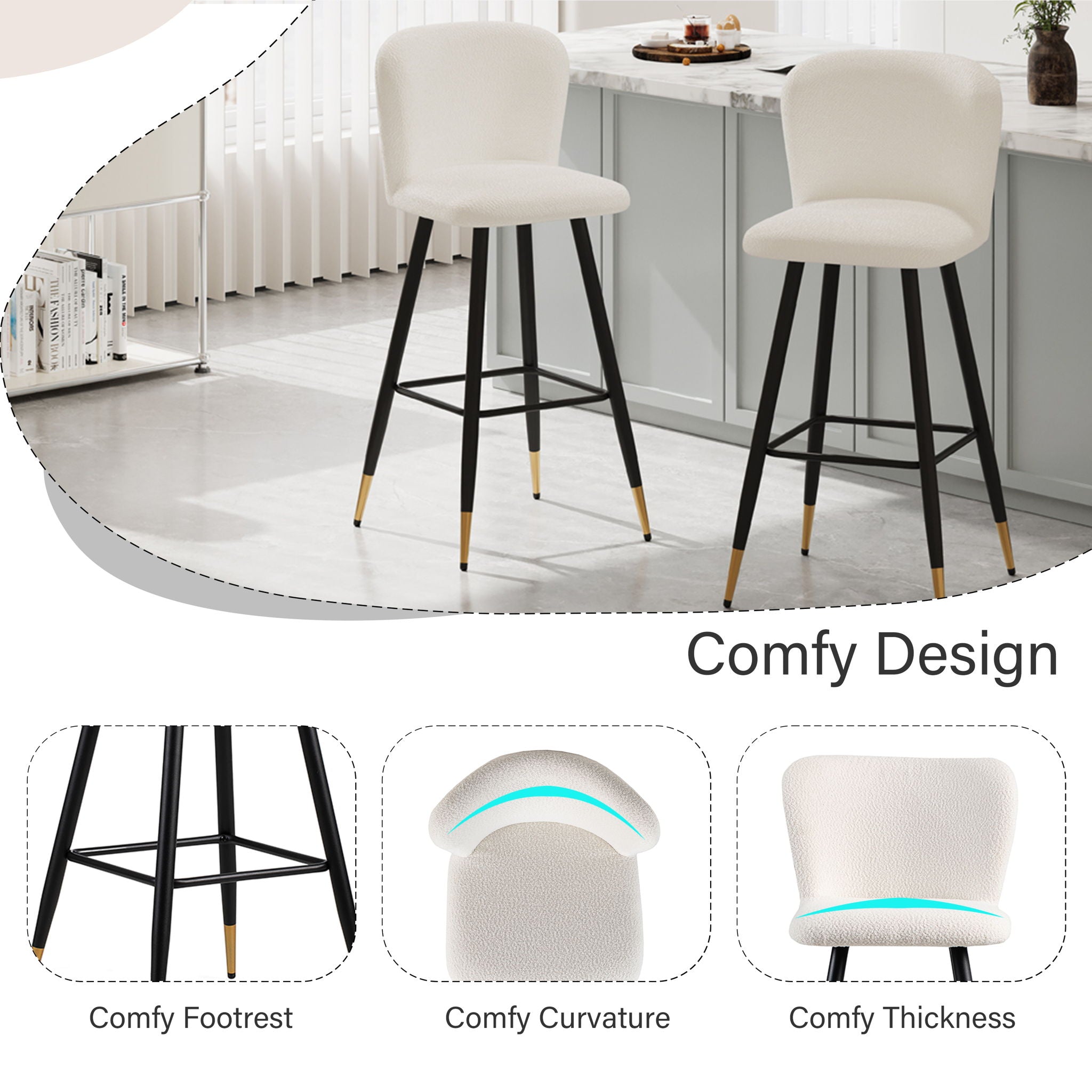 Modern Style Barstool with Tipped Ends - White