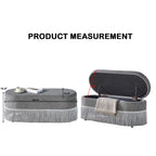 Oval Upholstered Storage Ottoman with Fringe Trim & Lift-Top Lid