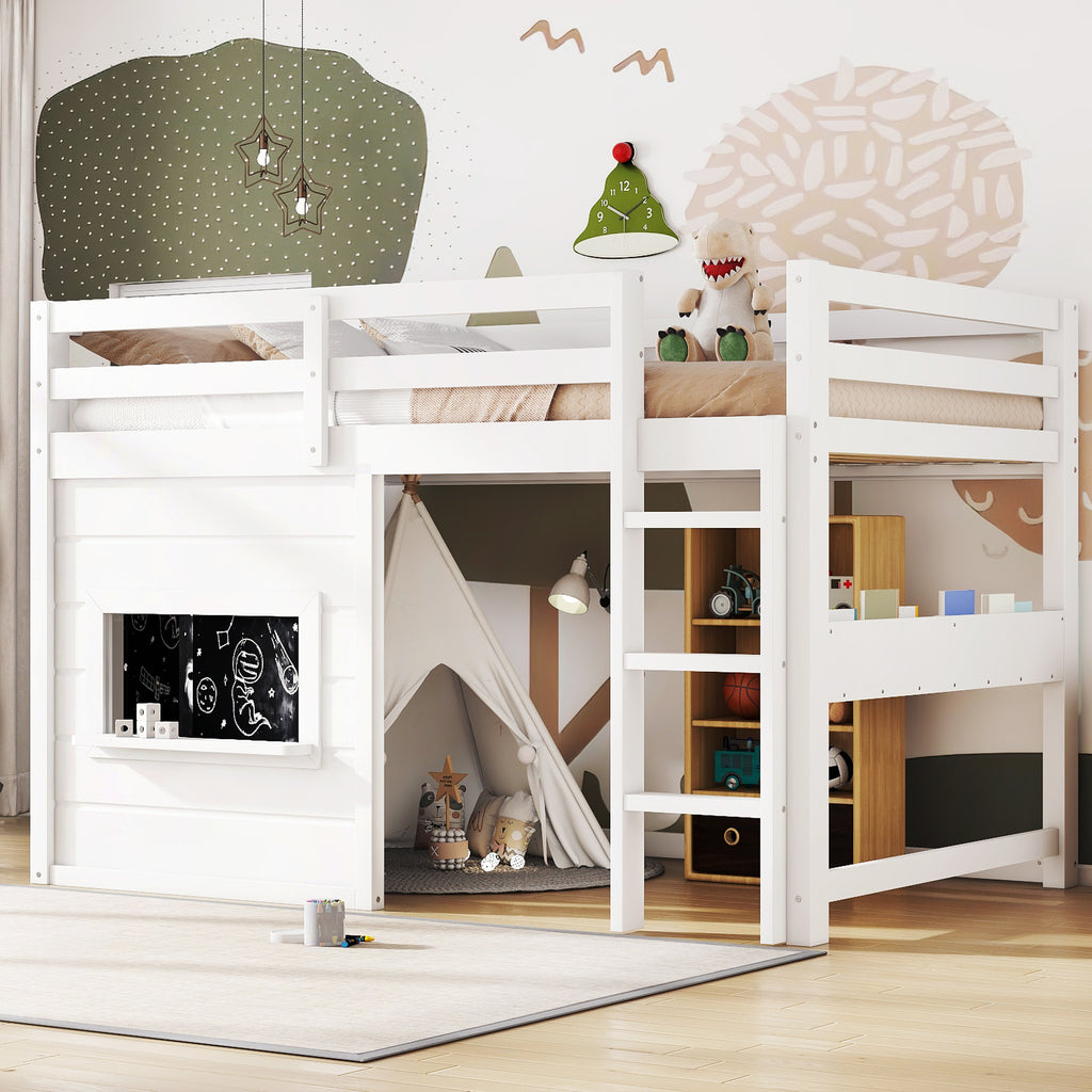 Twin Size Loft Bed With Playful Sliding Chalkboard