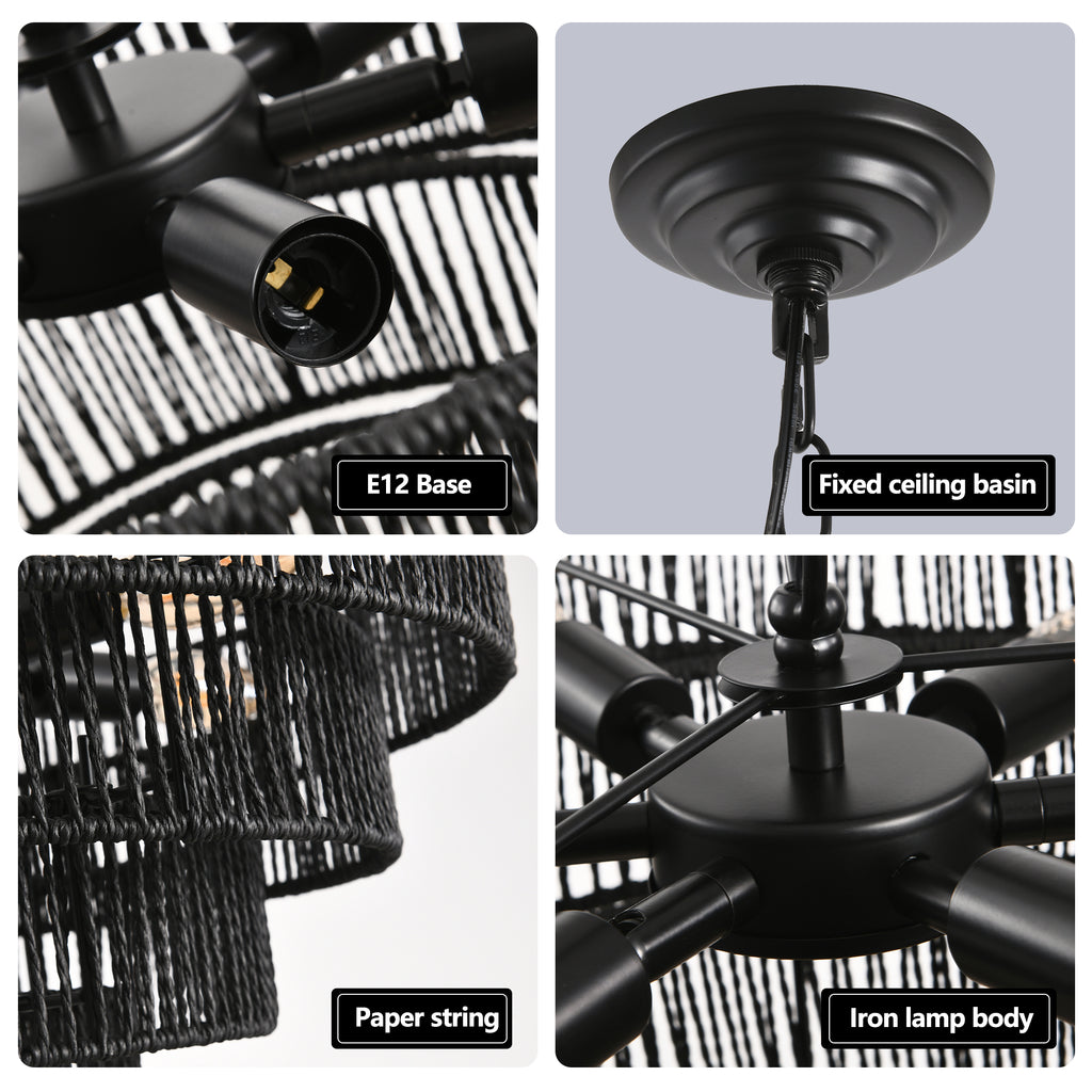 24" Rustic 5-Tier Black Pendant Light Chandelier