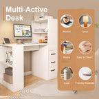 White Computer Desk with 4-in-1 Socket and Storage