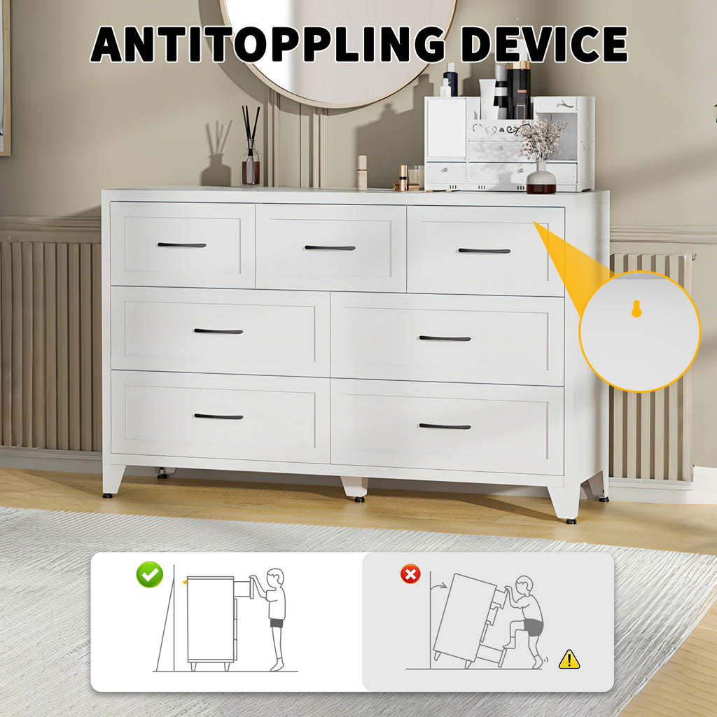 7-Drawer Dresser, Wide Low-Profile Storage Cabinet