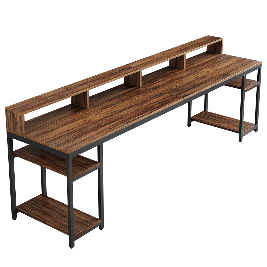 Two Person Desk with Monitor Stand
