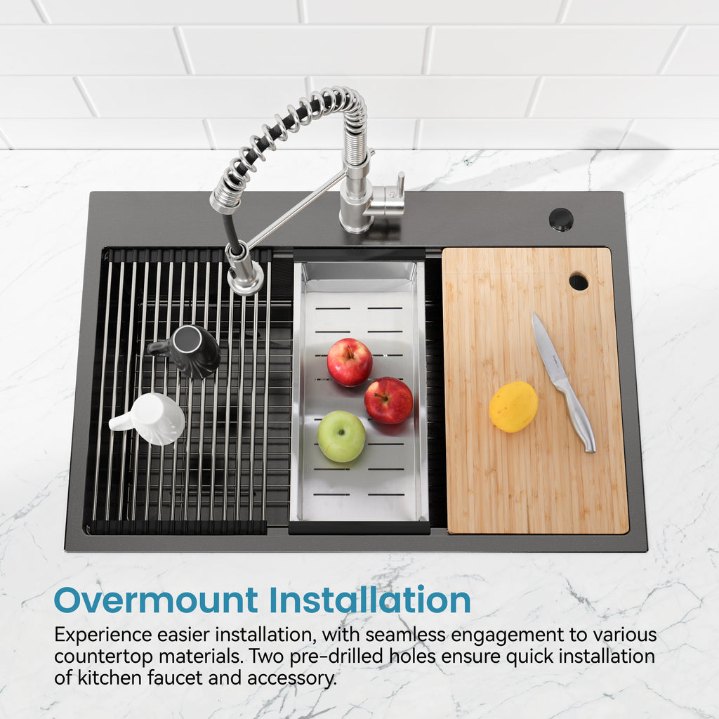 Stainless Steel Kitchen Sink, 33"x22" Single Bowl, Overmount Handmade Sink