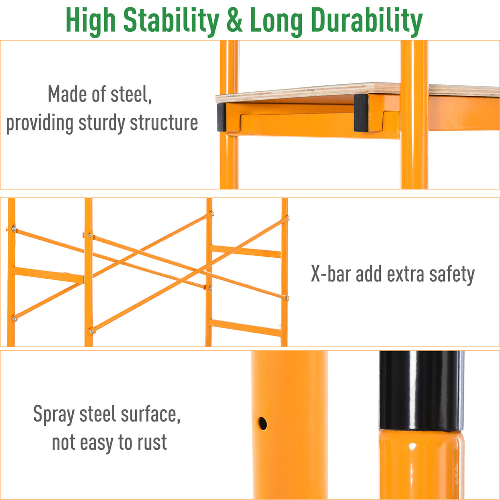 HOMCOM 4-Step Steel 4.6 x 2 x 6 ft. Scaffold 2 Wheels Free Moving for Indoor & Outdoor Decoration Anti-Skid, 440 Pound Capacity