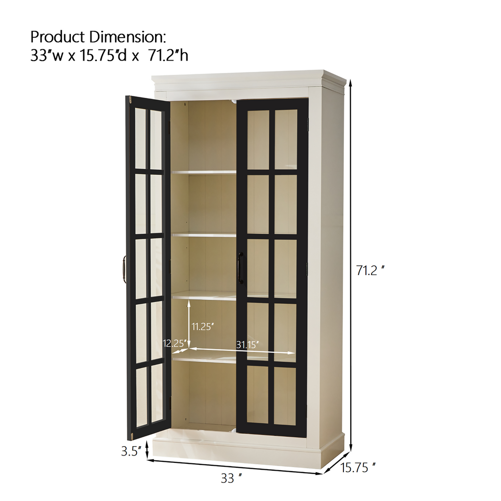 71.2'' Freestanding Glass Door Pantry