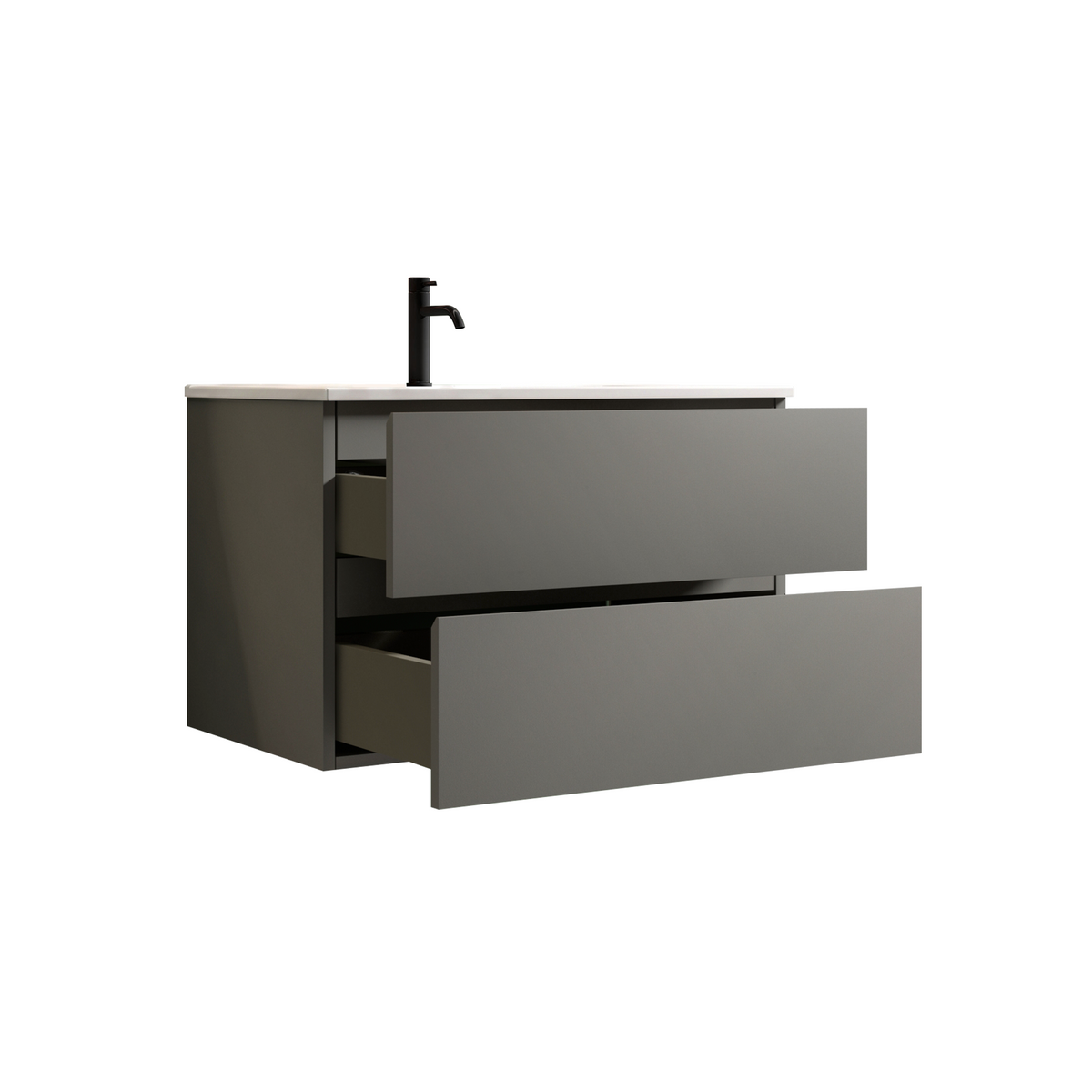 TIA 30-Inch Wall Mount Bathroom Vanity, Gray, Ceramic Sink with Soft-Close Drawers