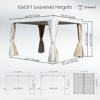 10x12 FT Outdoor Louvered Pergola with Adjustable Louvers