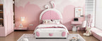Twin Size Upholstered Platform Bed With Rabbit Shaped Headboard