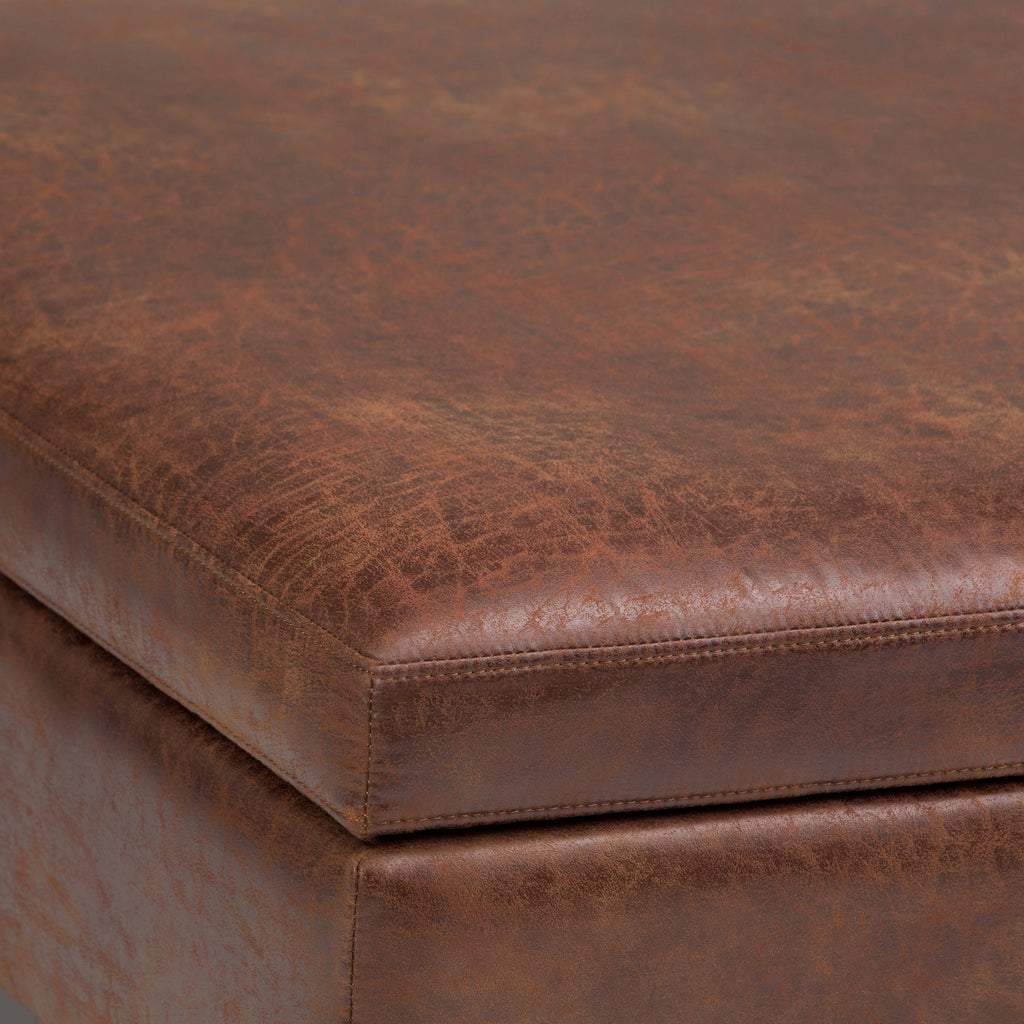 Owen 36 Inch Wide Square Coffee Table Storage Ottoman in Distressed Saddle