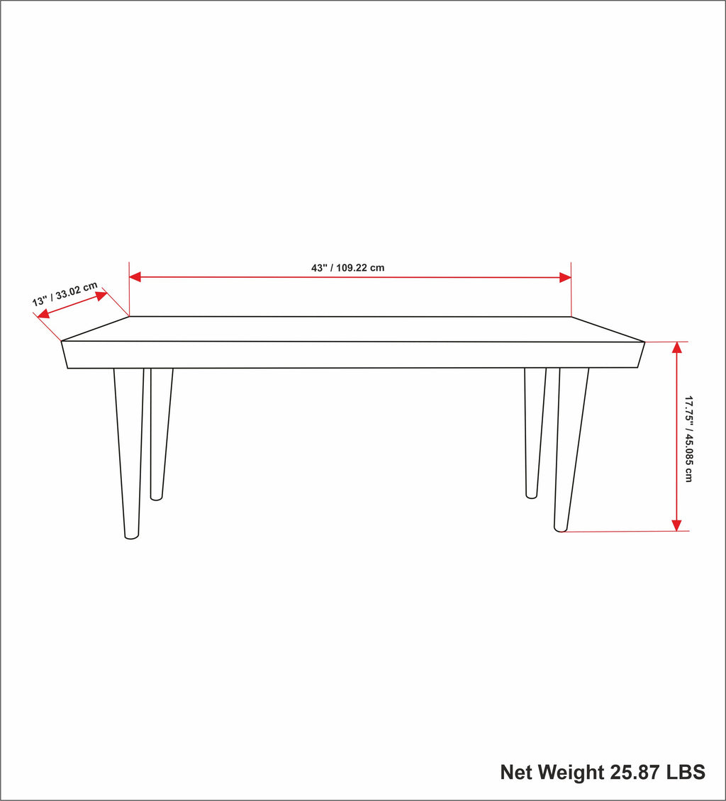 Durham 43 Inch Wide Solid Mango Wood Bench in Distressed