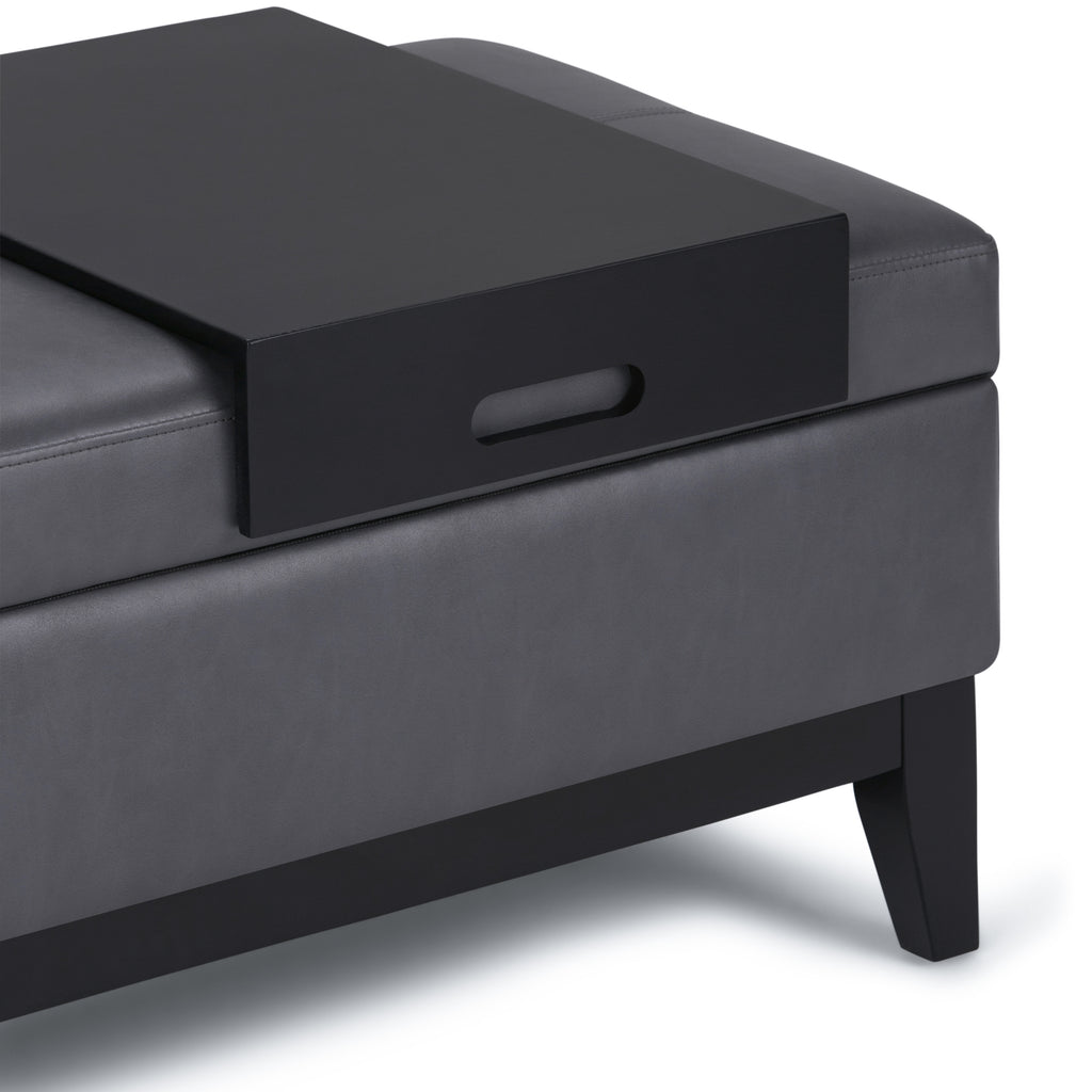 Oregon 42 Inch Wide Storage Ottoman Bench with Tray in Stone