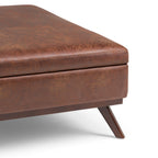 Owen 36 Inch Wide Square Coffee Table Storage Ottoman in Distressed Saddle