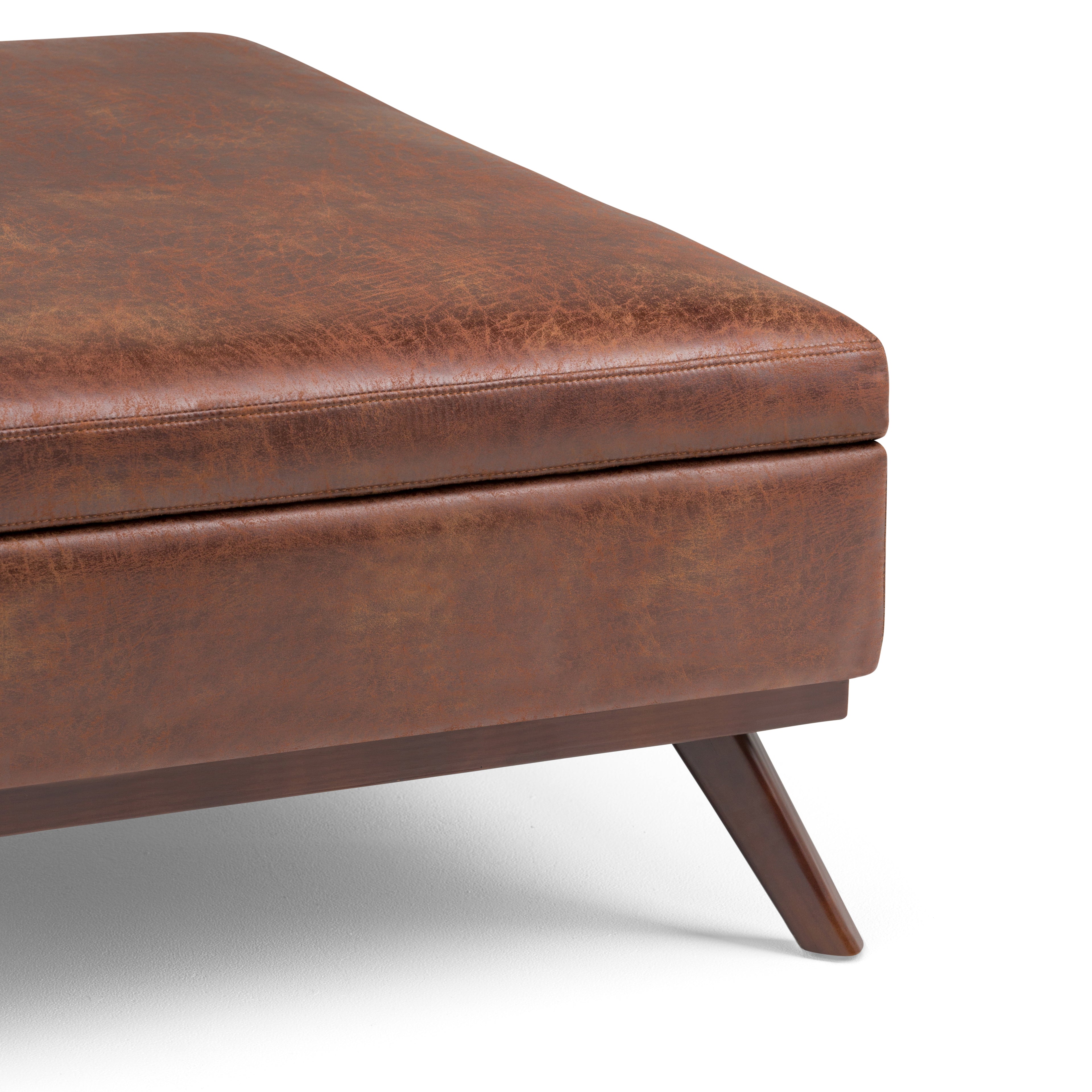 Owen 36 Inch Wide Square Coffee Table Storage Ottoman in Distressed Saddle