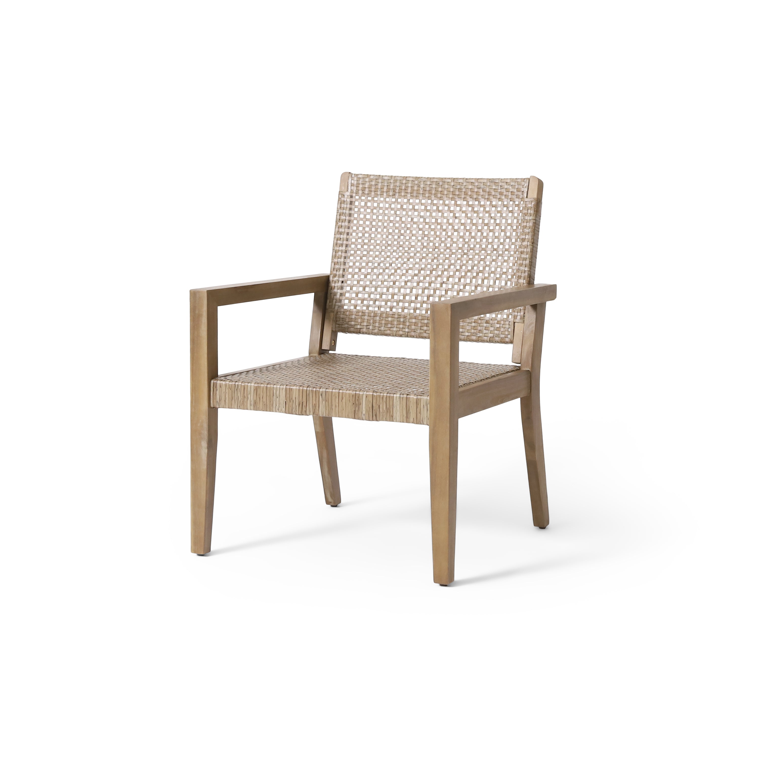 Outdoor Wicker and Acacia Wood Club Chairs, Set of 2
