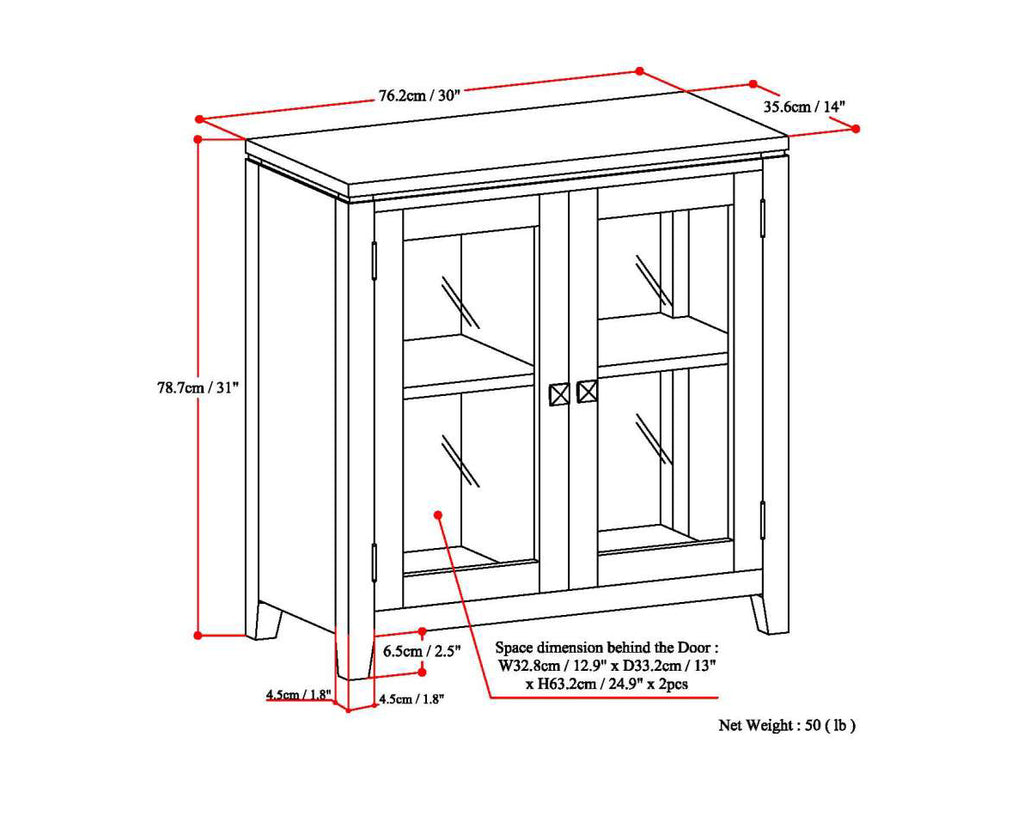 Cosmopolitan 30 Inch Wide Solid Wood Low Storage Cabinet