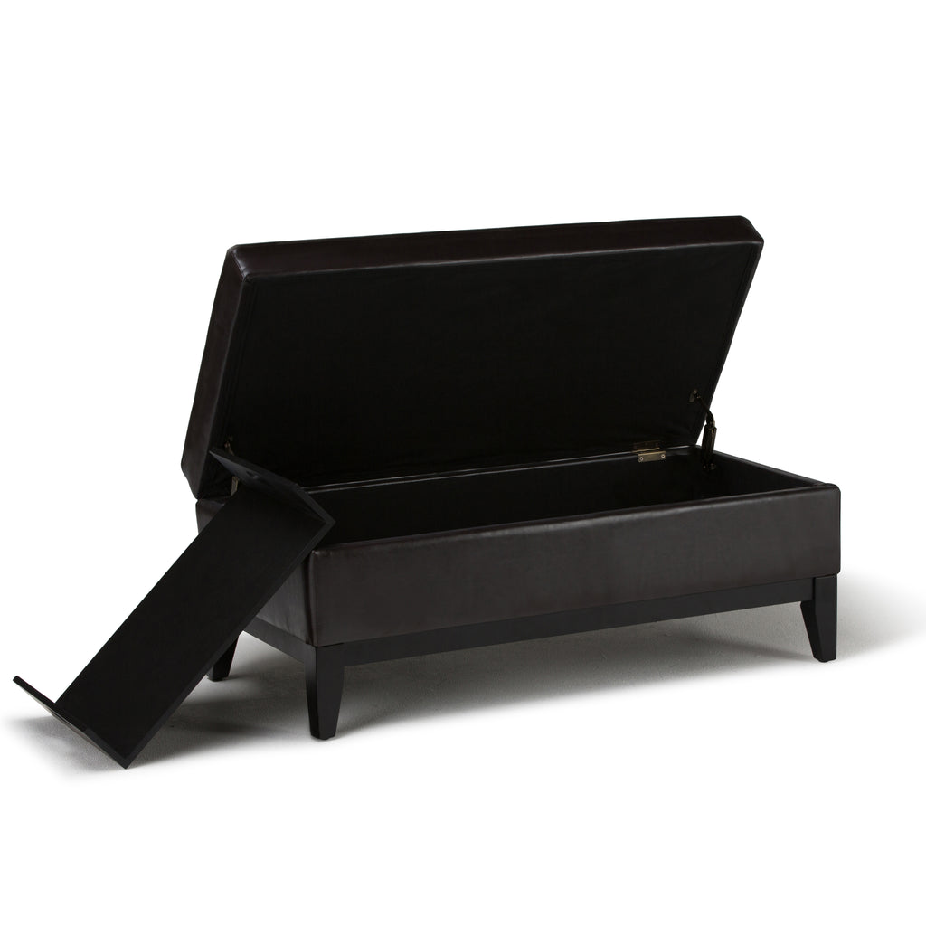Oregon 42 Inch Wide Storage Ottoman Bench with Tray in Tanners