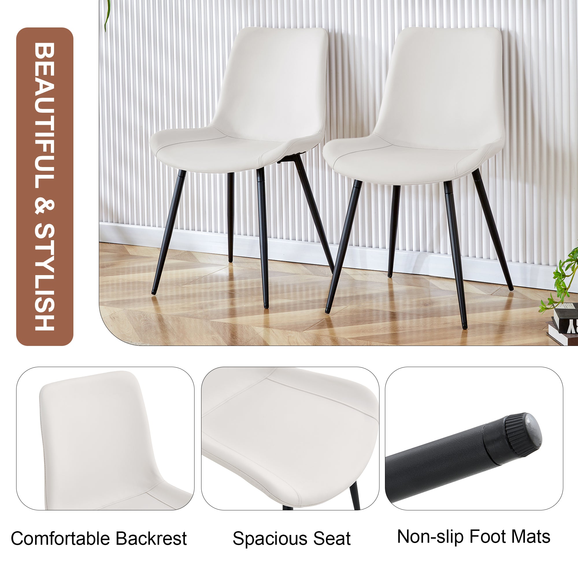 White Artificial Leather Backrest Cushion Dining Chair