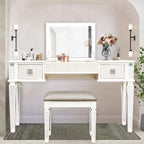 Mirrored Vanities Desk with Drawers, Mirror, and Stool Set