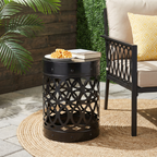 Modern Outdoor Metal End Table with Iron Cut Design