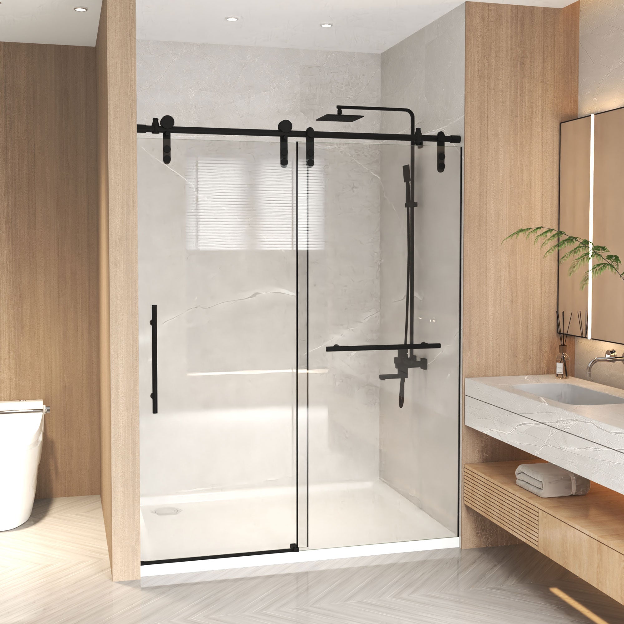 Frameless Sliding Shower Door - 5/16" Clear Tempered Glass