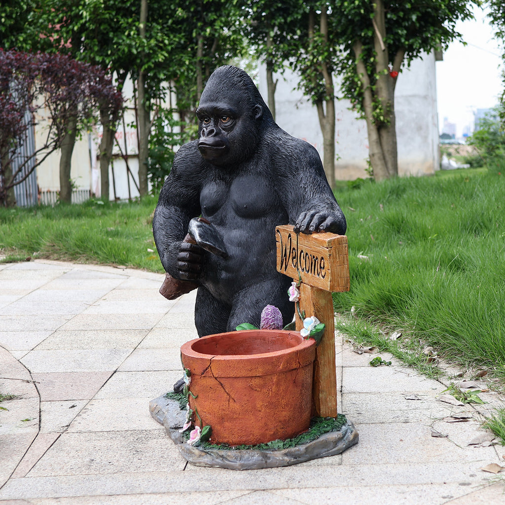 Outdoor Garden Sculpture Chimpanzees Flower Pot Planter
