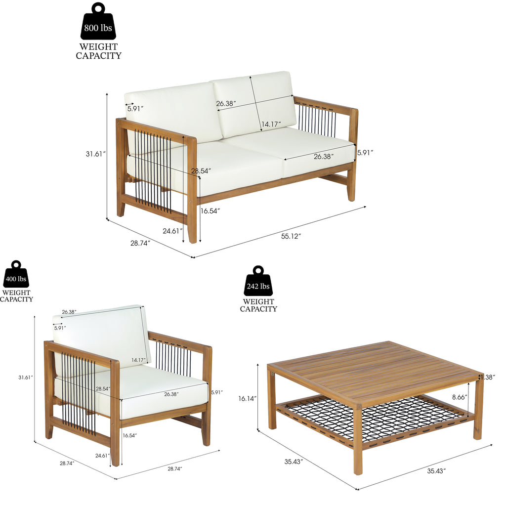 4-Piece Acacia Wood Outdoor Patio Sofa Set