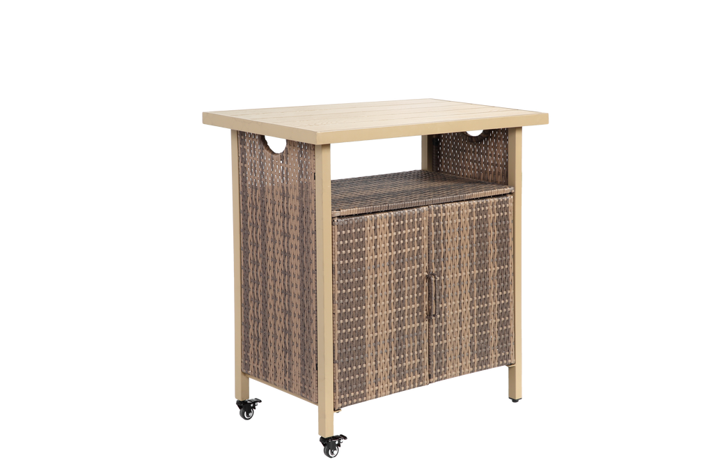 Outdoor Wicker Bar Cart, Patio Wine Serving Cart with Wheels