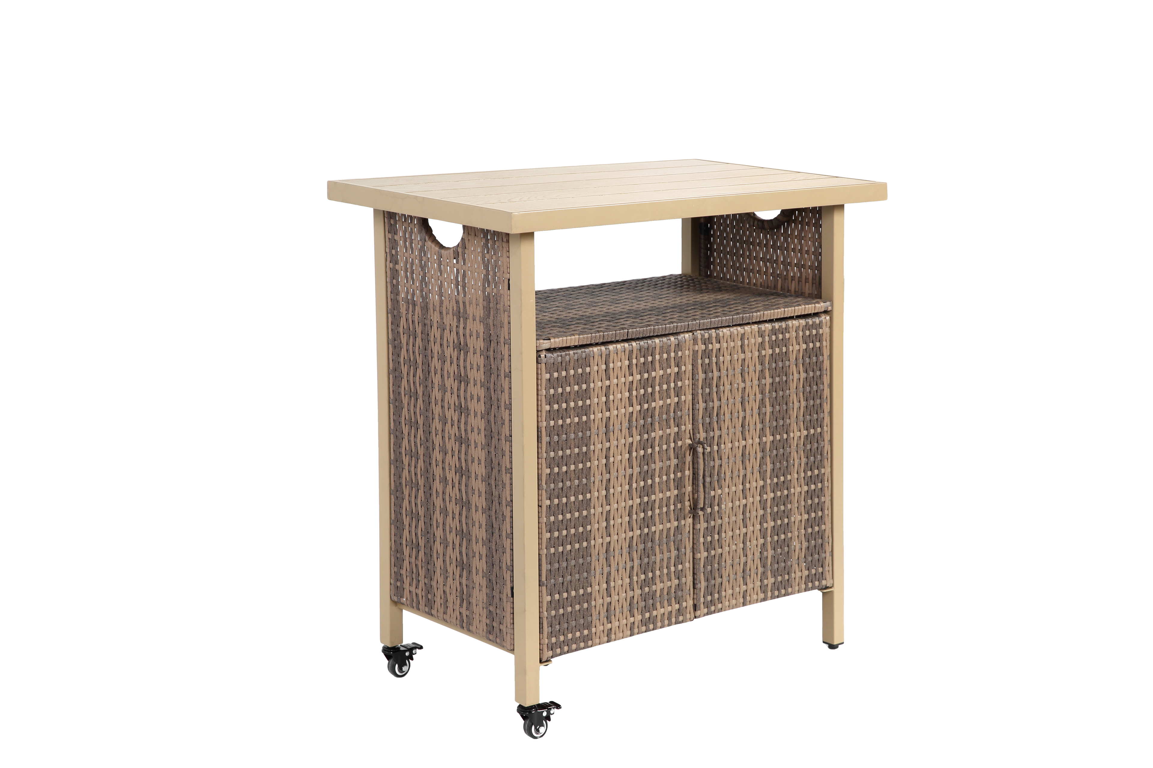 Outdoor Wicker Bar Cart, Patio Wine Serving Cart with Wheels