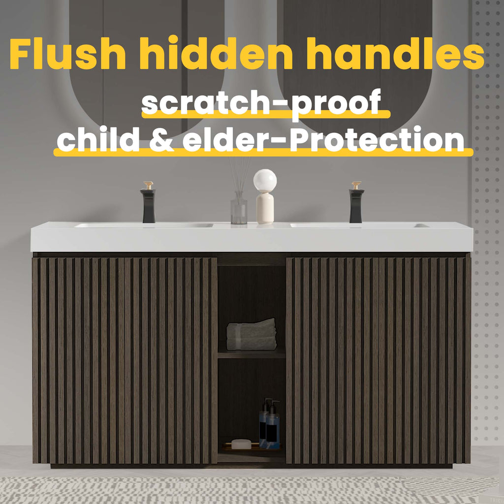 GALAN 60-Inch Bathroom Vanity with Double Sinks, Smoked Oak