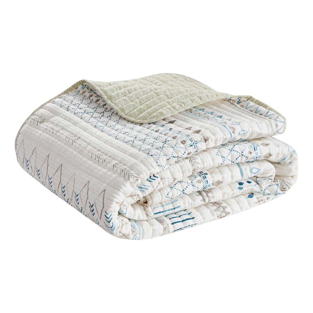 3 Piece Seersucker Quilt Set Taupe/Blue Full/Queen