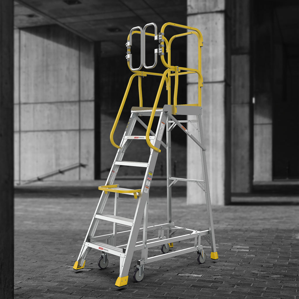 6 Step 375lbs Aluminum Rolling Platform Ladder