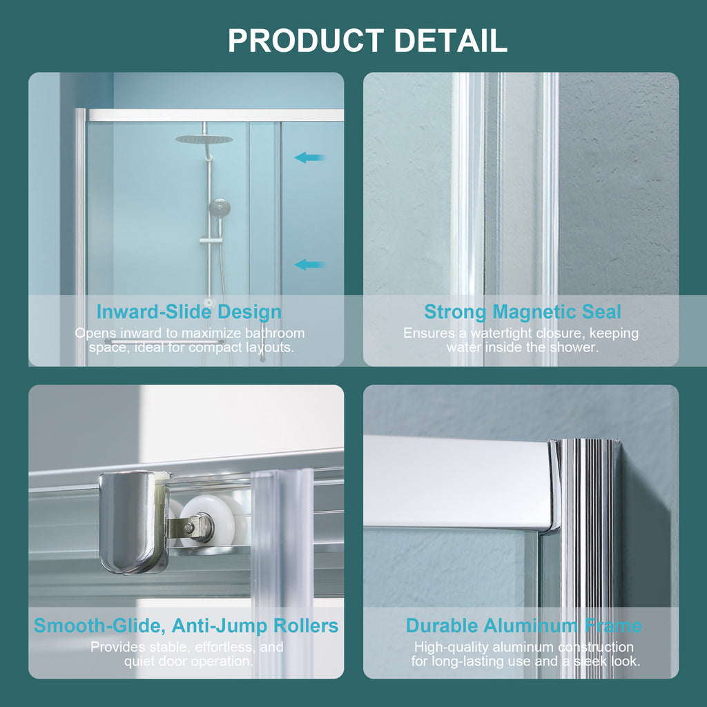 Shower Door 60" W x 72" H Single Sliding Bypass Shower Enclosure