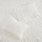 3 Piece Tufted Cotton Chenille Damask Comforter Set