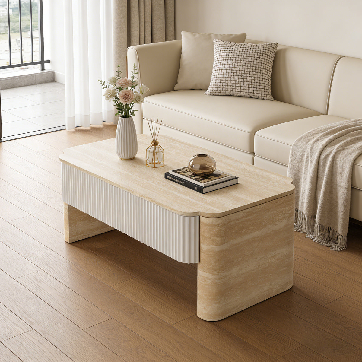 Lift Top Coffee Table, Modern Rectangular, 39-Inch, Beige