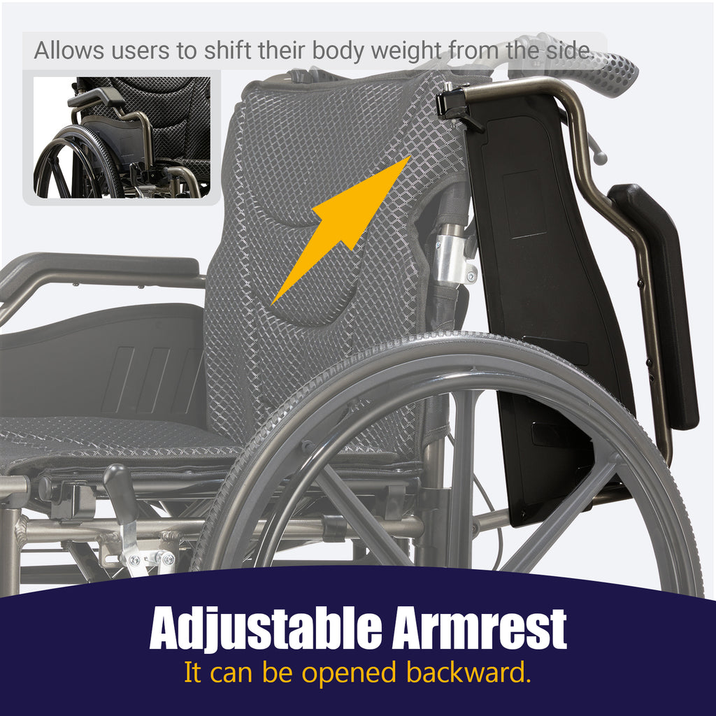 Aluminum Alloy Transport Wheelchair with 18" Seats