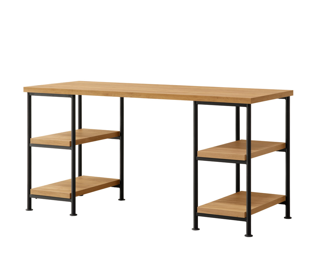 Golden Oak Desk with 4 Storage Shelves, 60-Inch Wide