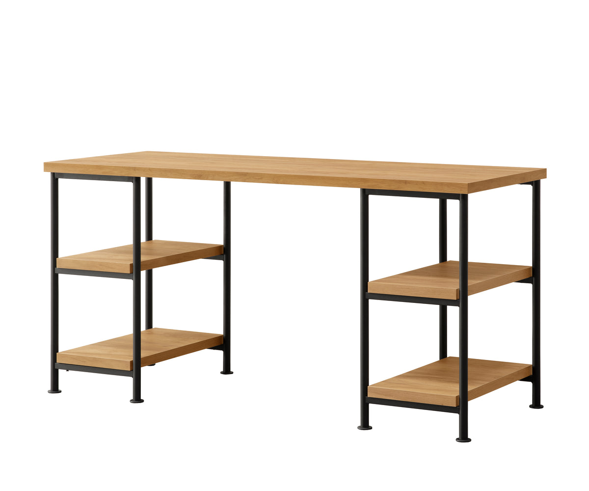 Golden Oak Desk with 4 Storage Shelves, 60-Inch Wide