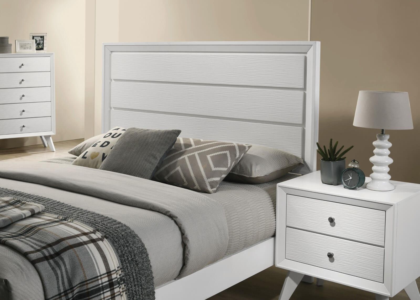 White California King Size Bed with Wave Texture