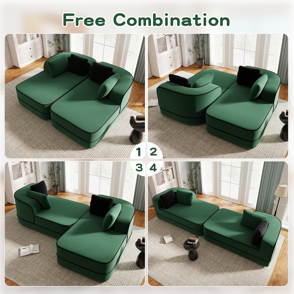 77.2" Teddy Fabric No Assembly Sofa with Double Chaises