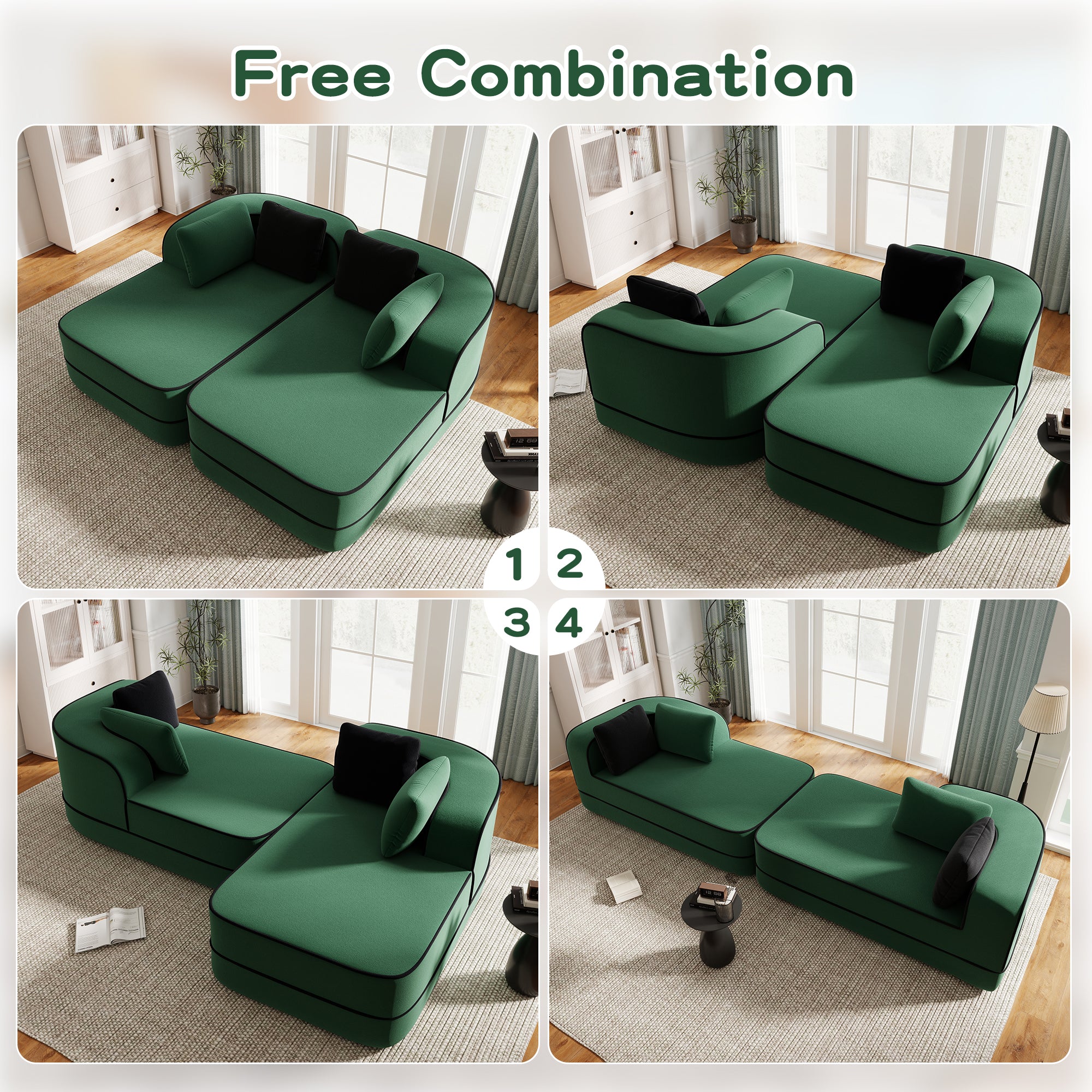 77.2" Teddy Fabric No Assembly Sofa with Double Chaises