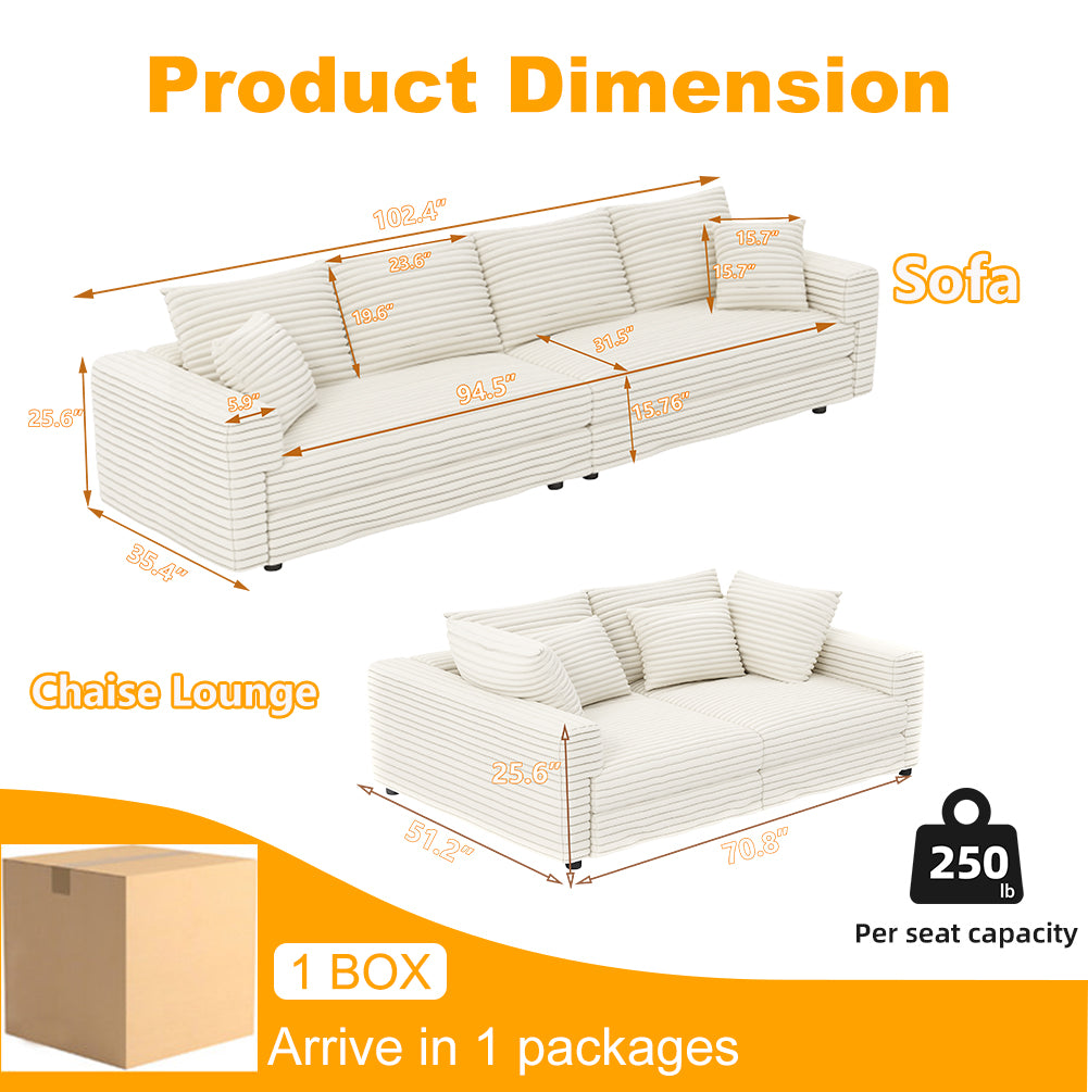 Plush Corduroy 4-Seat Sofa