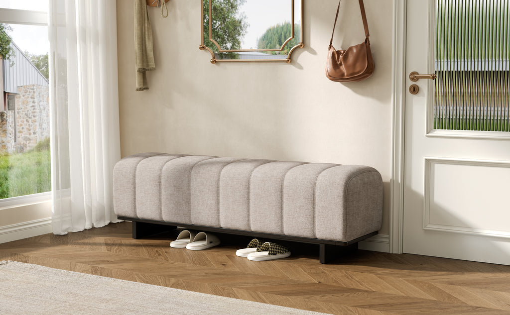 Indoor Dining Bench in Oatmeal Chenille