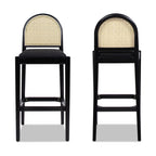 Panama 30.5" Curved Back Cane Rattan Bar Stool, Set of 2, Ebony