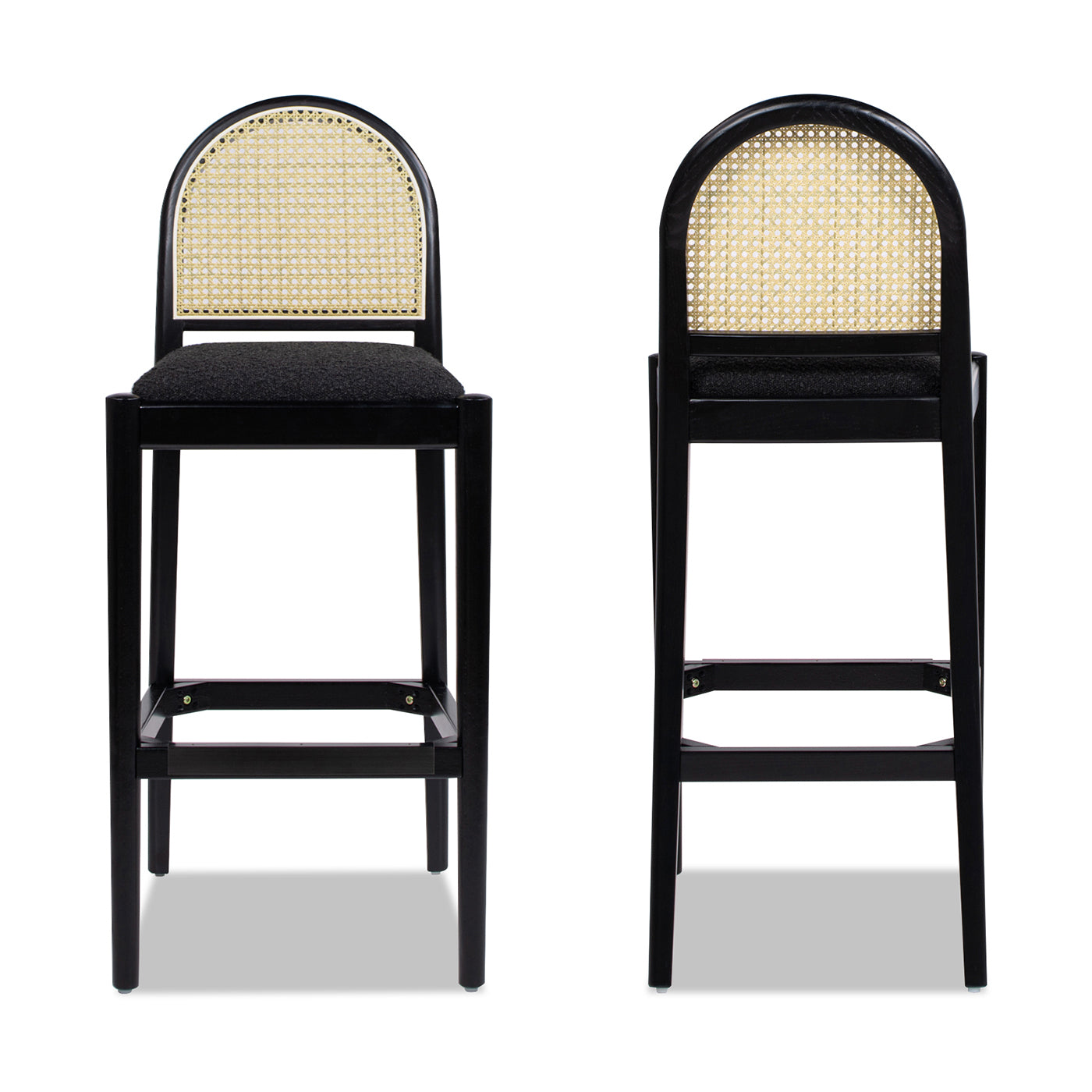Panama 30.5" Curved Back Cane Rattan Bar Stool, Set of 2, Ebony