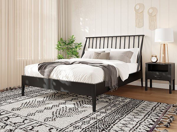 Solid Bamboo Wood Spindle Platform Queen Bed