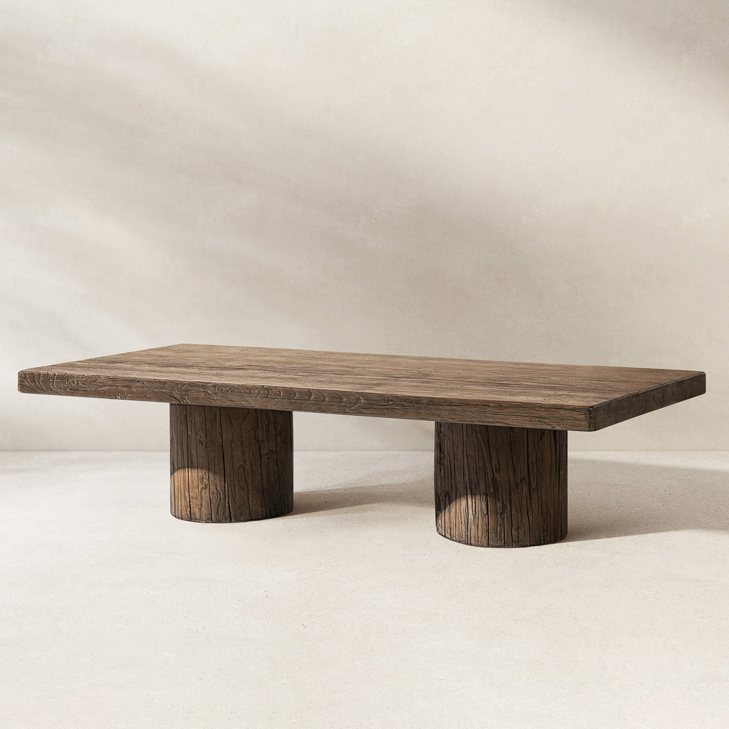 Arbor 60" Solid Reclaimed Elm Rectangular Plinth Coffee Table, Heritage Medium-Dark