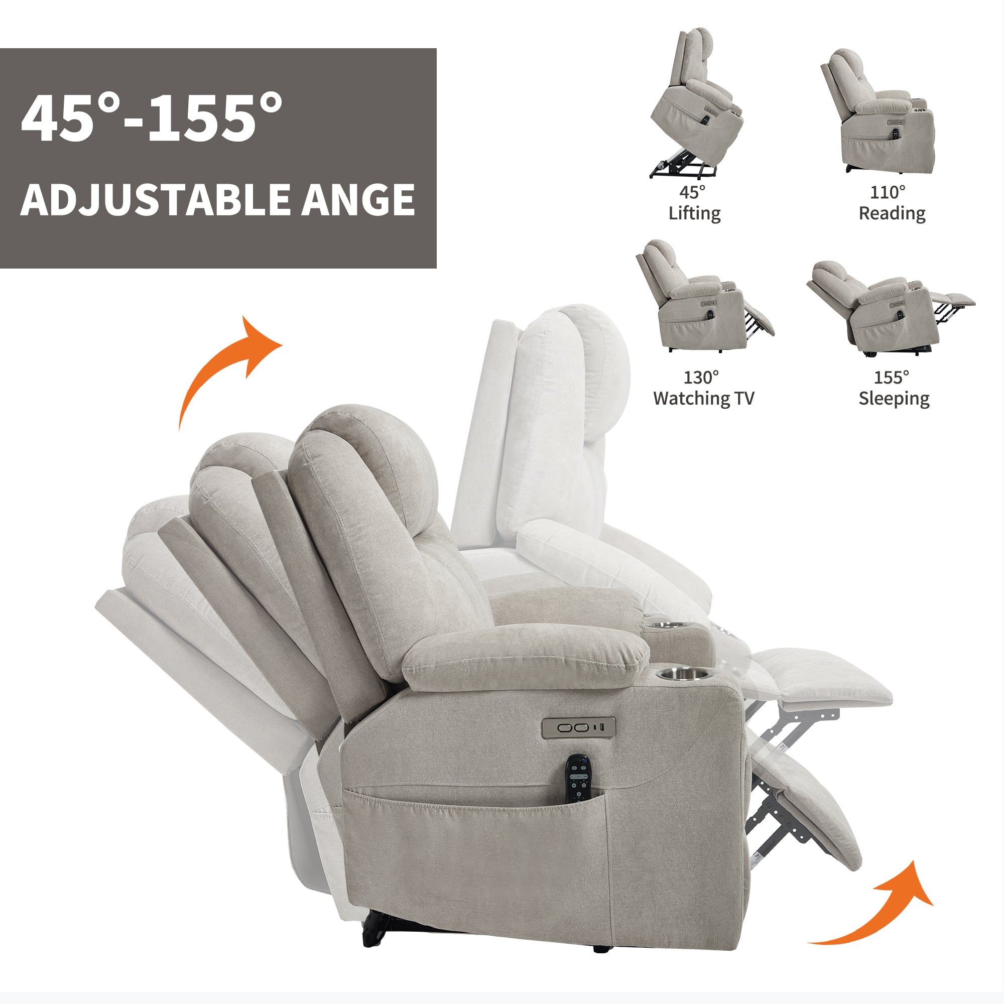 Up To 350 LBS Polyester Power Lift Recliner Chair